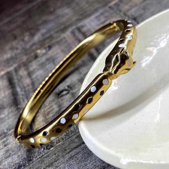NEW Spotted Leopard Gold Bangle Bracelet - Picture 1 of 15